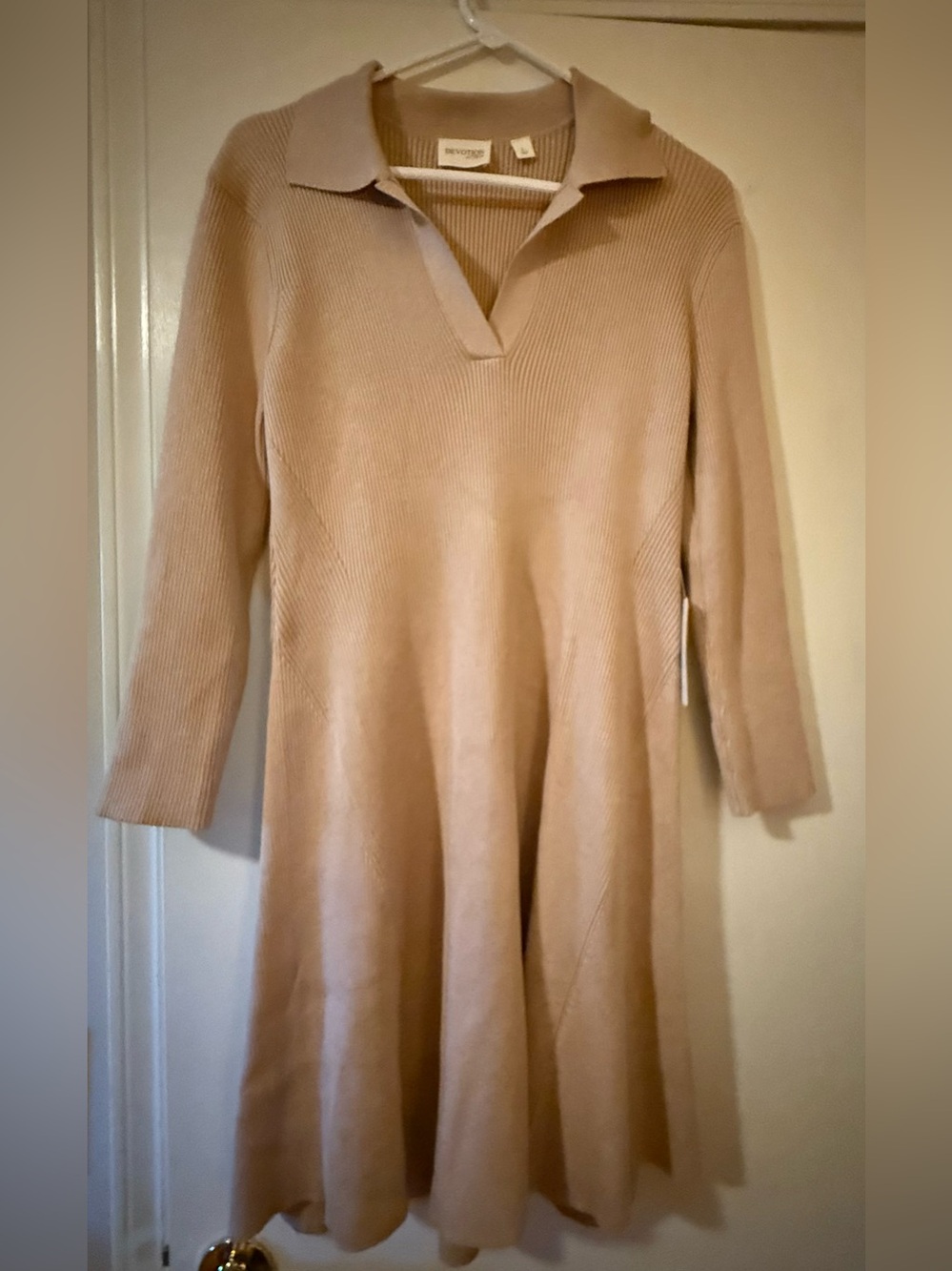DEVOTION by CYRUS Neutral Knit Polo Swing Sweater Dress.